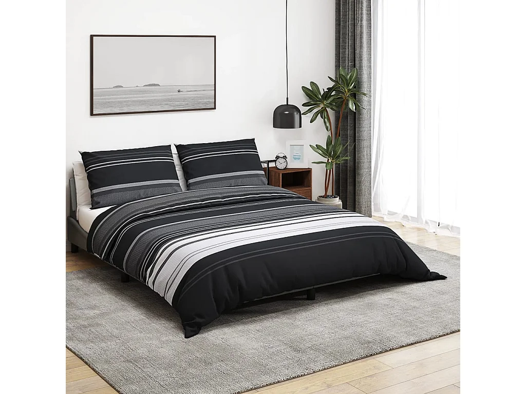 Ensemble de housse de couette noir et blanc 200x220 Coton