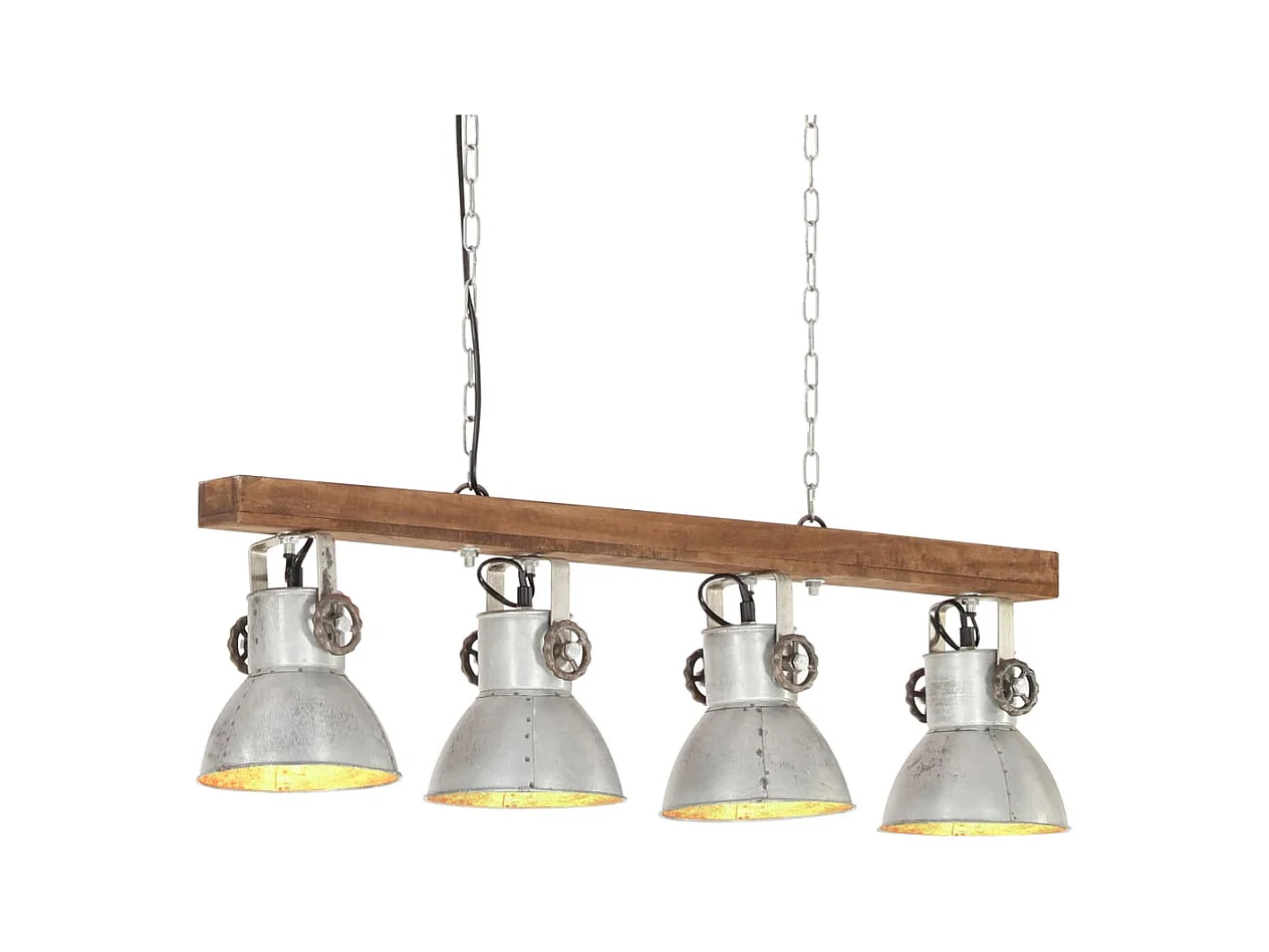 Plafonnier industriel Argenté E27 Bois de manguier
