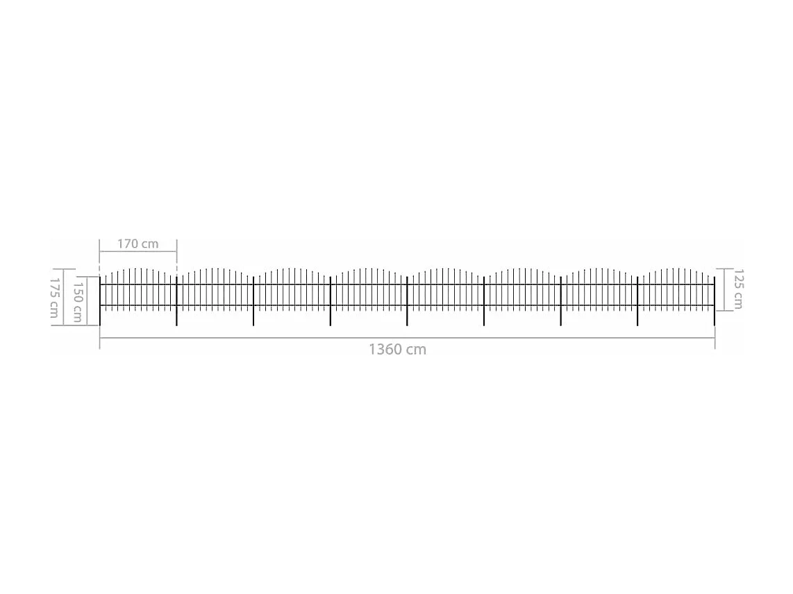 Clôture de jardin à dessus en lance Acier (1-1,25)x13,6 m Noir
