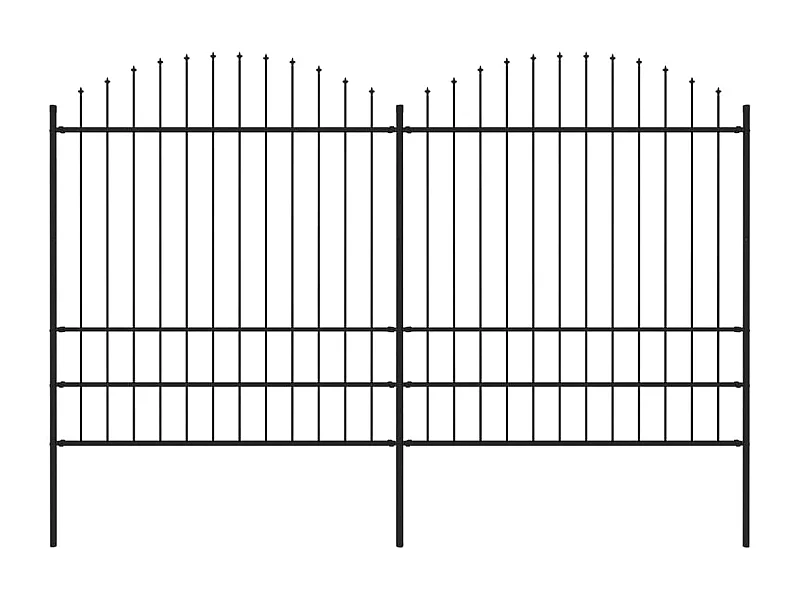 Clôture de jardin à dessus en lance Acier (1,75-2)x3,4 m Noir