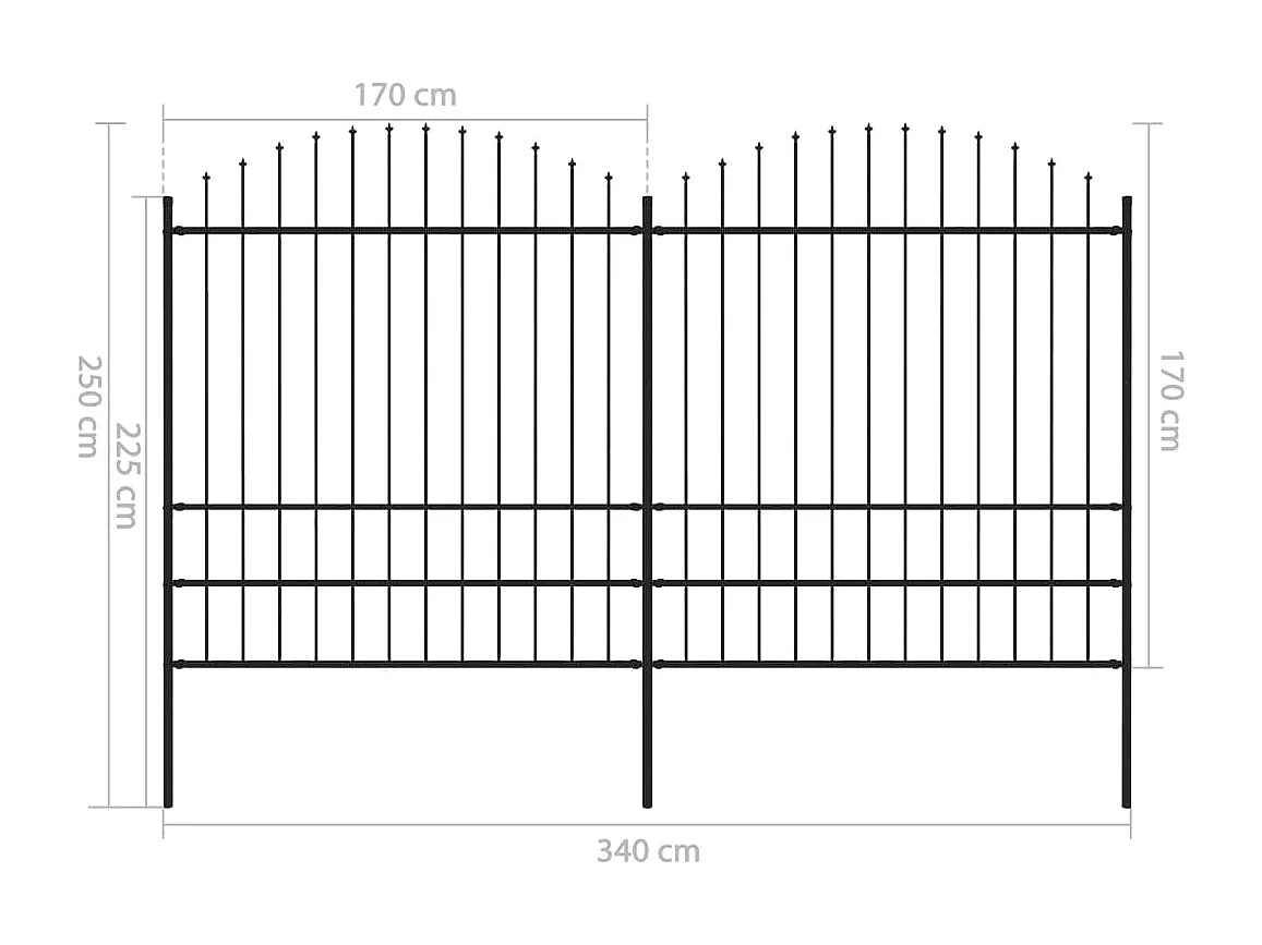 Clôture de jardin à dessus en lance Acier (1,75-2)x3,4 m Noir