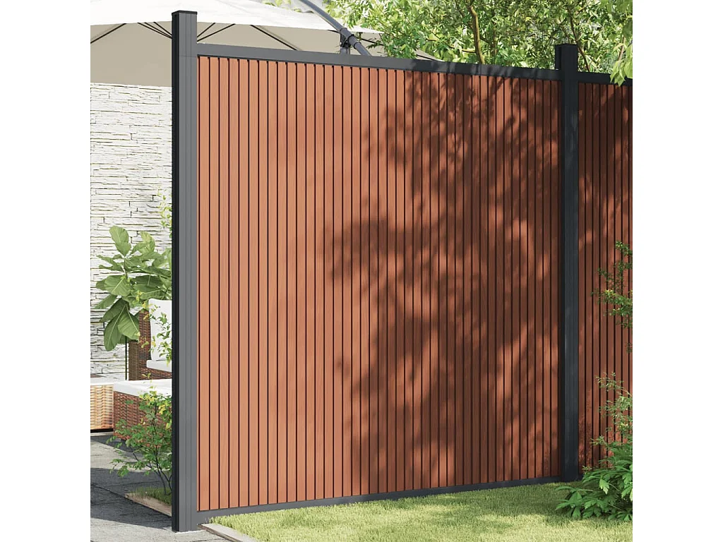 Panneau de clôture avec 2 poteaux marron 180x186 WPC