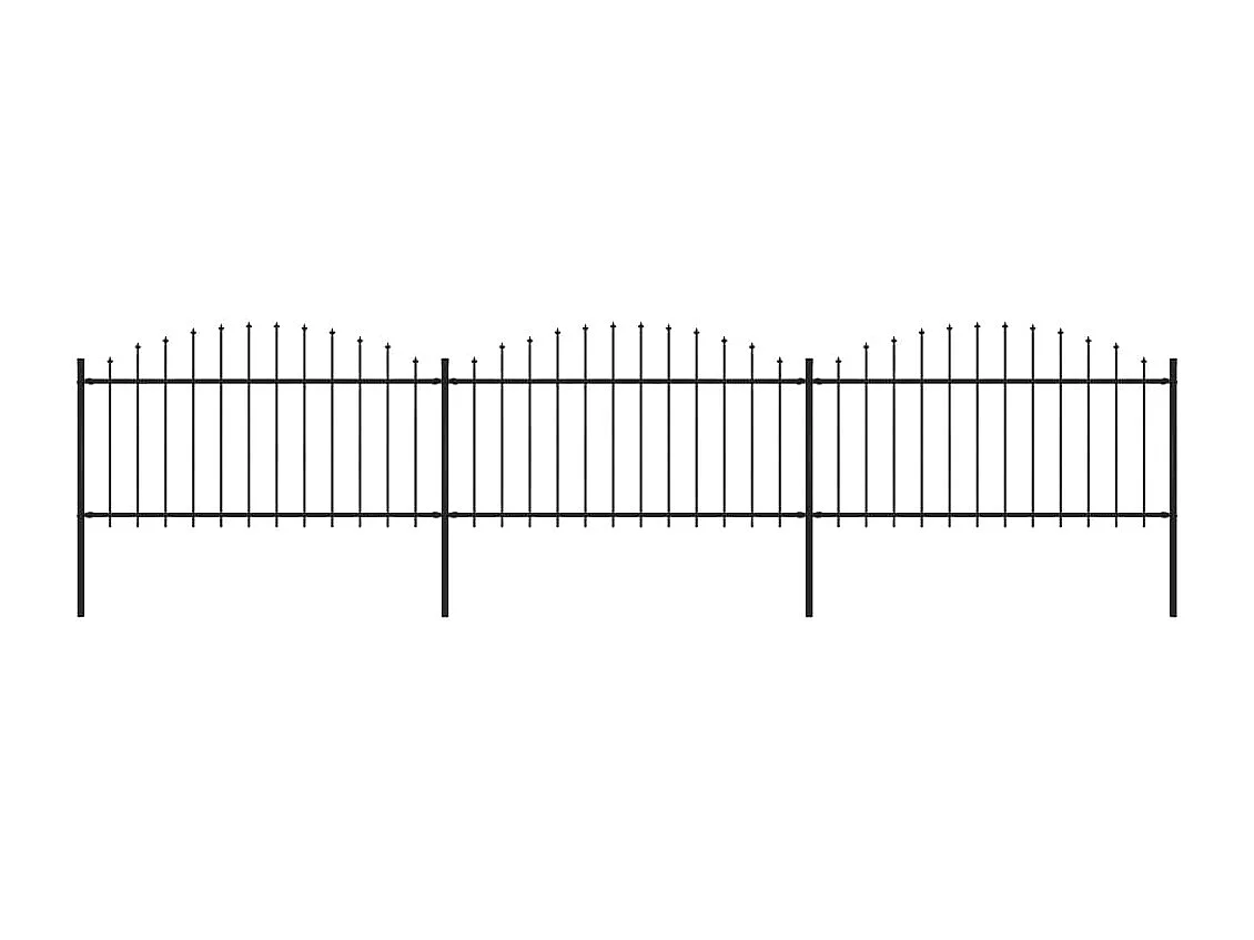 Clôture de jardin à dessus en lance Acier (1,25-1,5)x5,1 m Noir