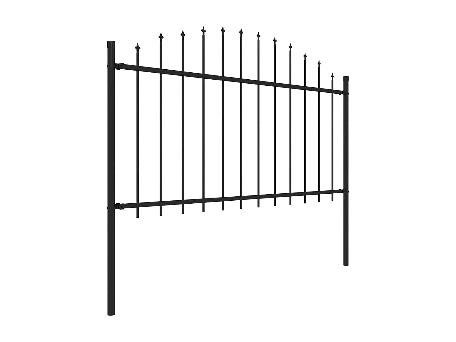 Clôture de jardin à dessus en lance Acier (1,25-1,5)x5,1 m Noir