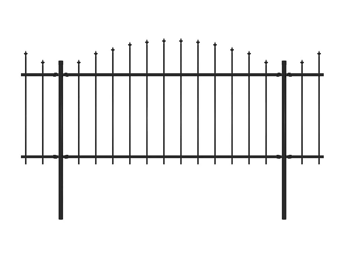 Clôture de jardin à dessus en lance Acier (1,25-1,5)x5,1 m Noir