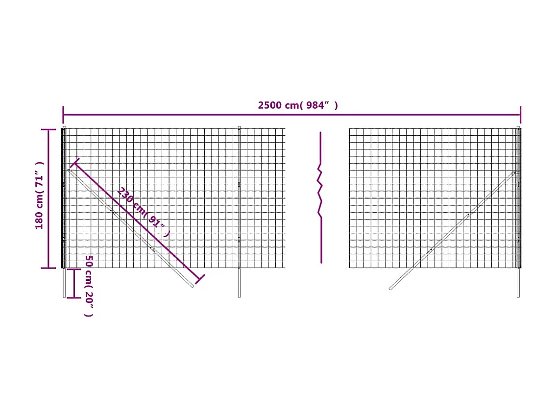 Clôture en treillis métallique anthracite 1,8x25 m