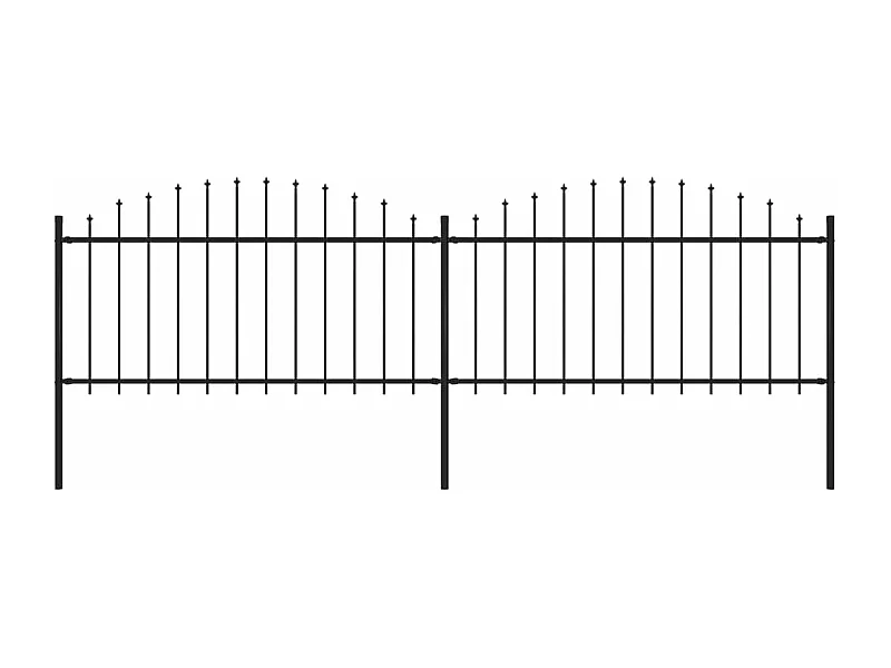Clôture de jardin à dessus en lance Acier (1,25-1,5)x3,4 m Noir
