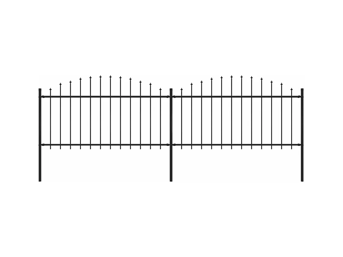 Clôture de jardin à dessus en lance Acier (1,25-1,5)x3,4 m Noir