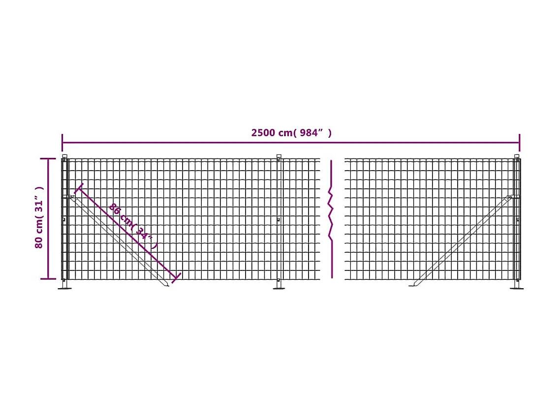Clôture en treillis métallique avec bride vert 0,8x25 m