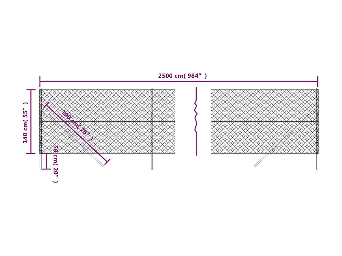 Clôture en mailles de chaîne vert 1,4x25 m