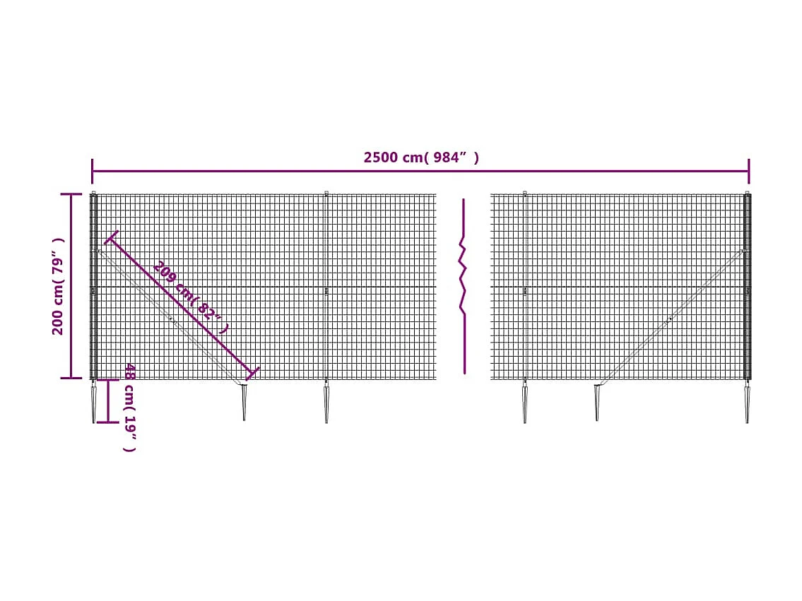 Clôture en treillis métallique et piquet d'ancrage vert 2x25 m