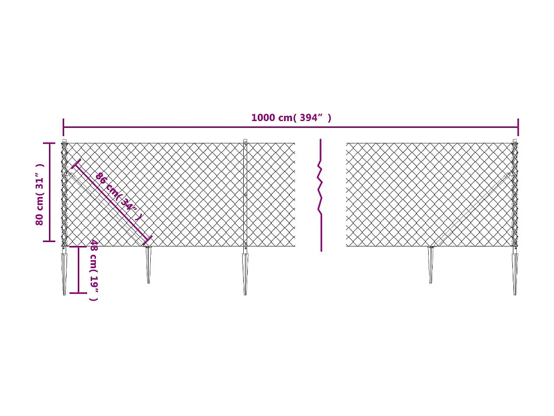 Clôture à mailles losangées avec piquet d'ancrage vert 0,8x10 m