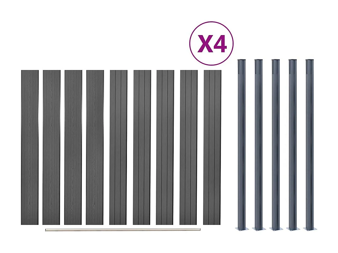 Ensemble de panneaux de clôture gris 699x186 WPC