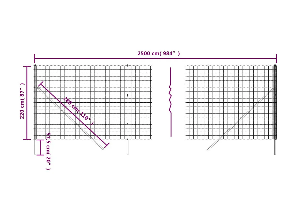Clôture en treillis métallique anthracite 2,2x25 m