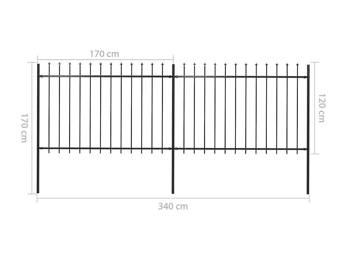 Clôture de jardin avec dessus en lance Acier 3,4x1,2 m Noir