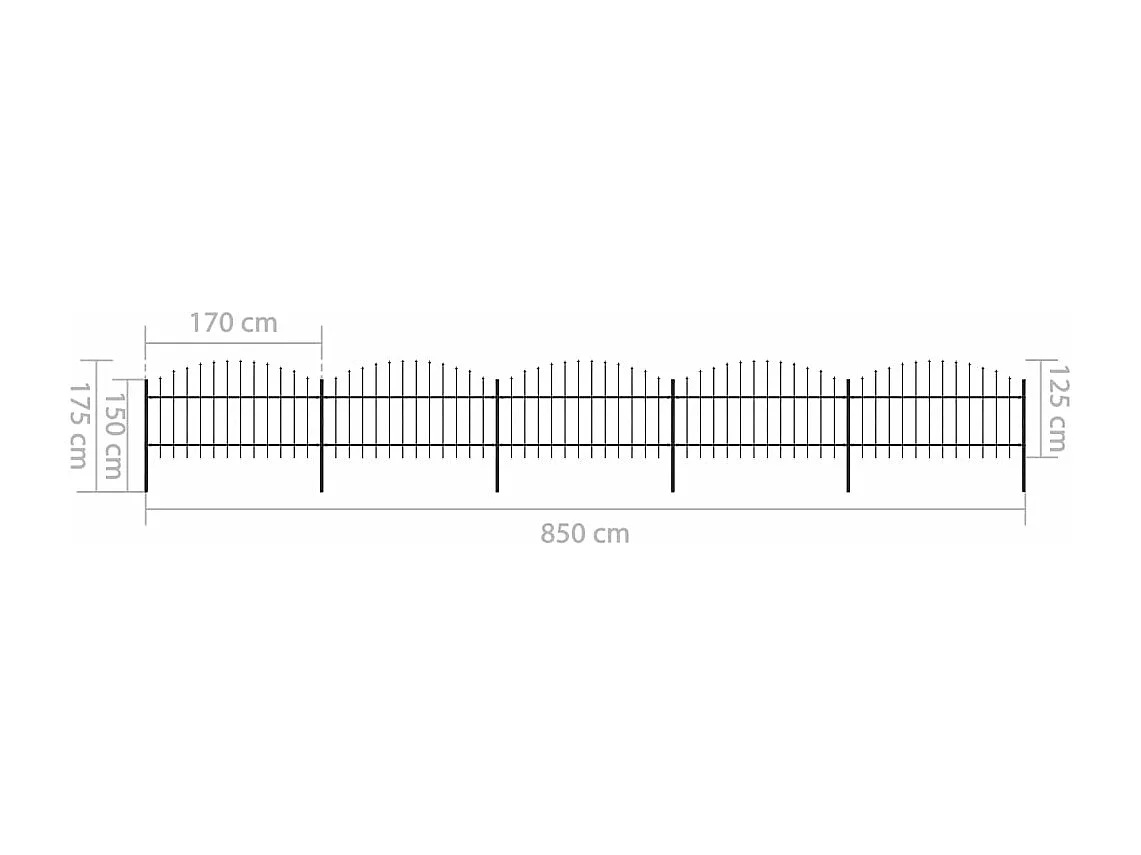 Clôture de jardin à dessus en lance Acier (1-1,25)x8,5 m Noir