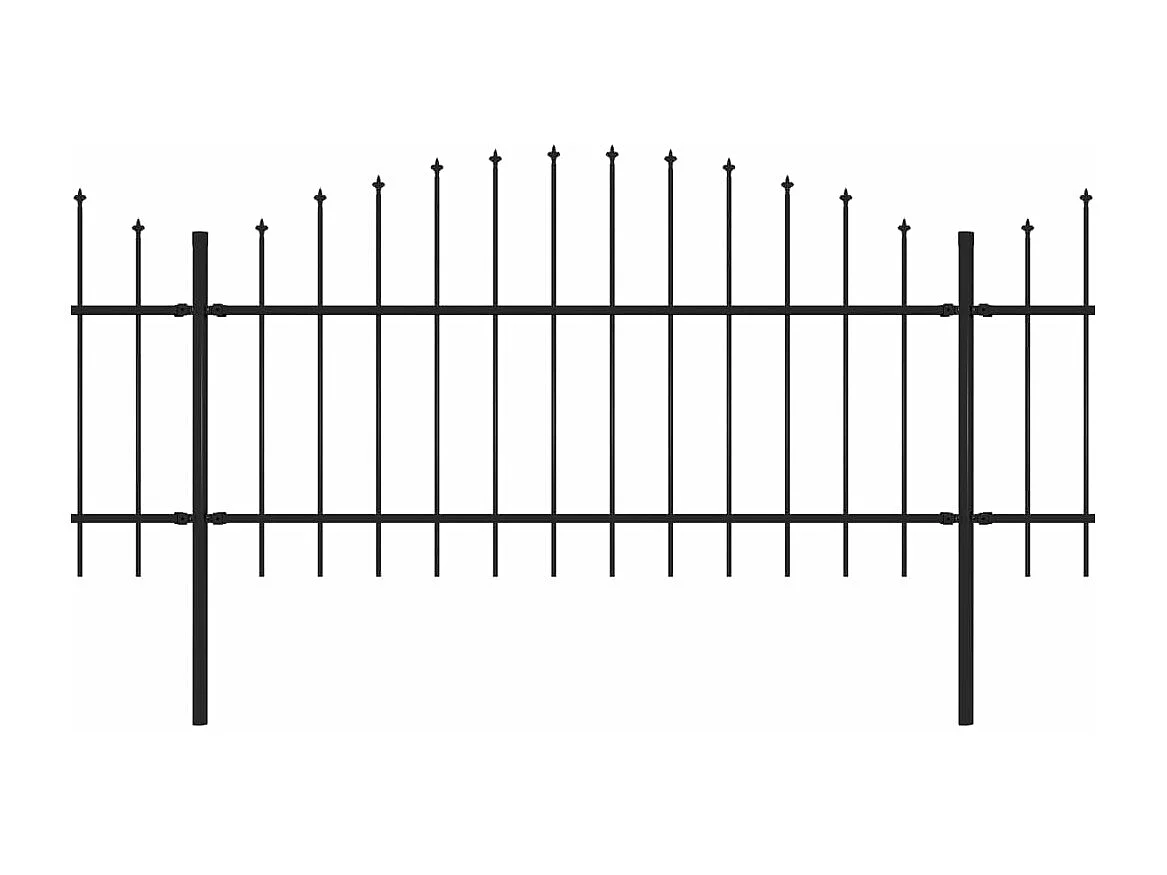 Clôture de jardin à dessus en lance Acier (1-1,25)x5,1 m Noir