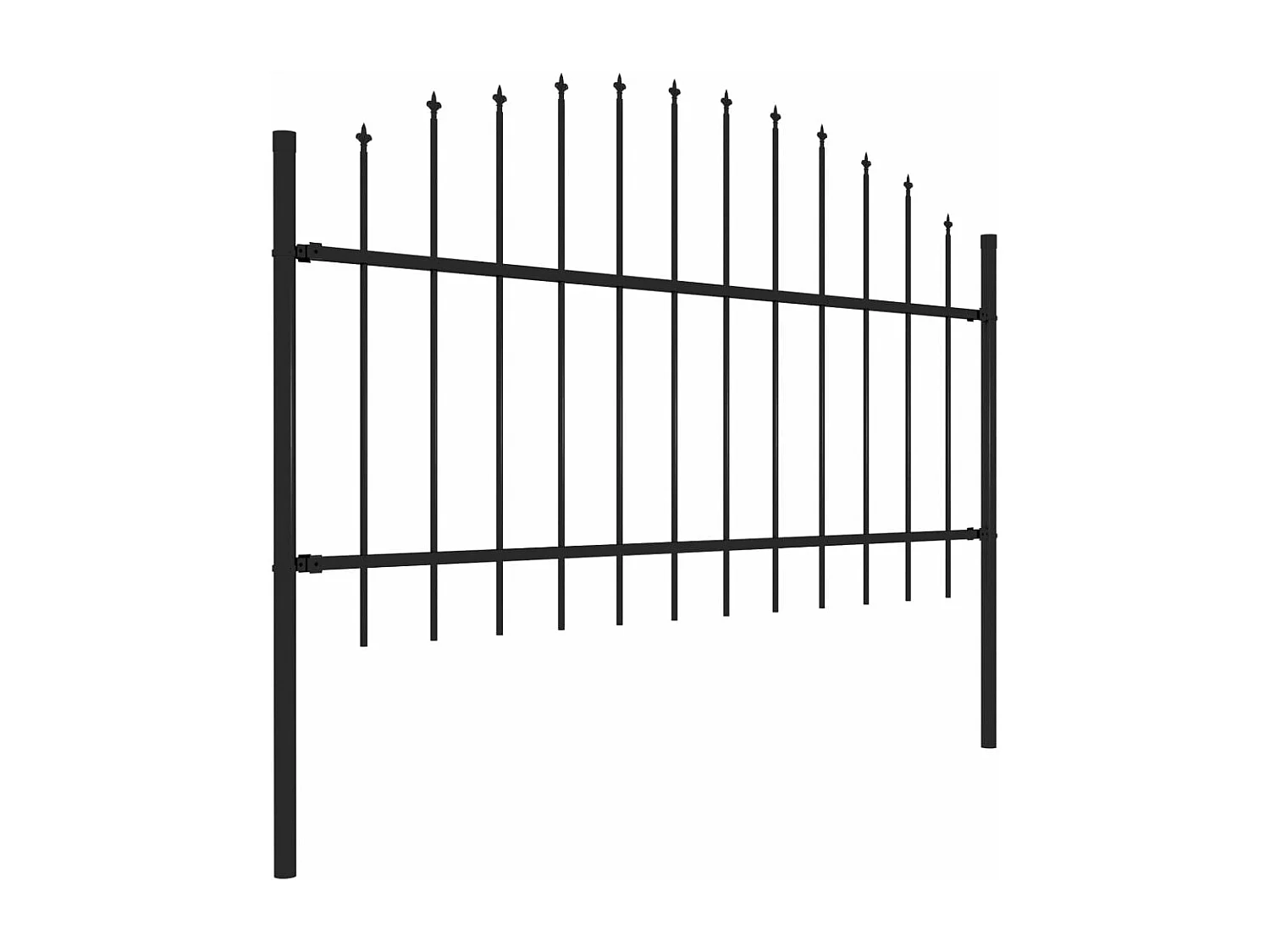 Clôture de jardin à dessus en lance Acier (1-1,25)x5,1 m Noir