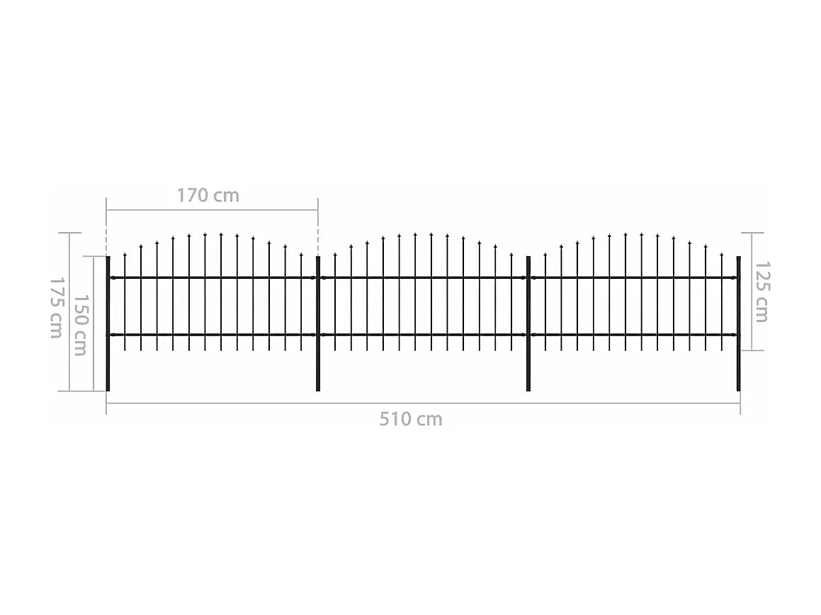 Clôture de jardin à dessus en lance Acier (1-1,25)x5,1 m Noir