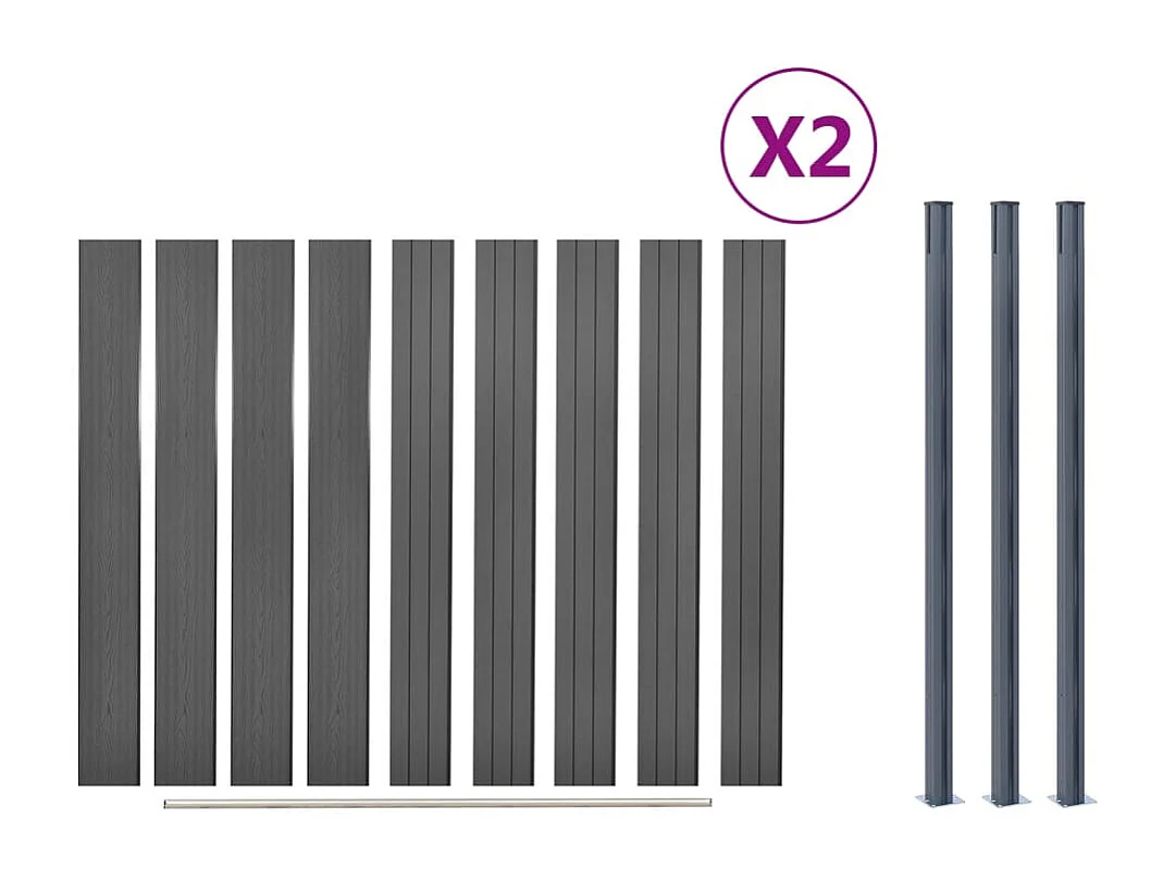 Juego de paneles de valla WPC gris 353x186 cm