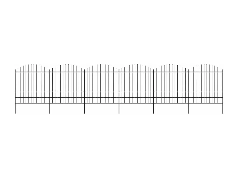 Clôture de jardin à dessus en lance Acier (1,75-2)x10,2 m Noir