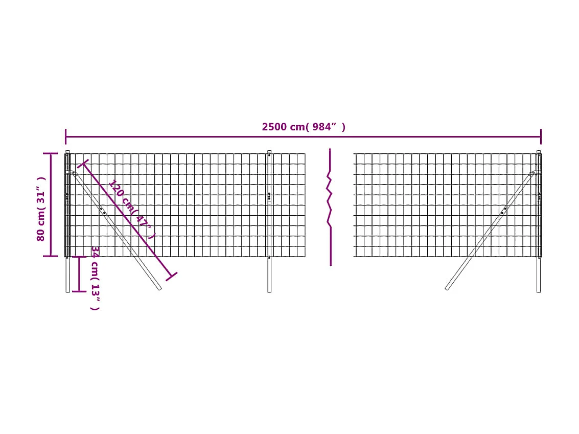 Clôture en treillis métallique anthracite 0,8x25 m