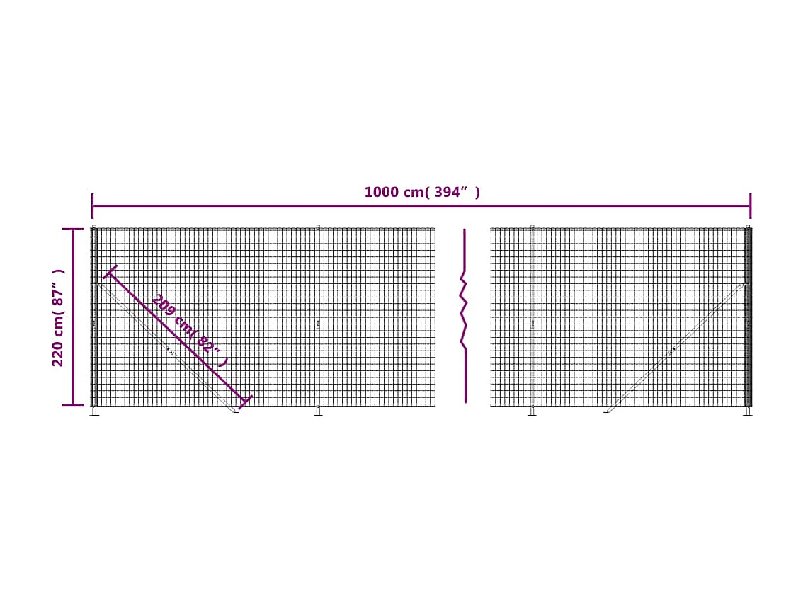 Clôture en treillis métallique avec bride vert 2,2x10 m