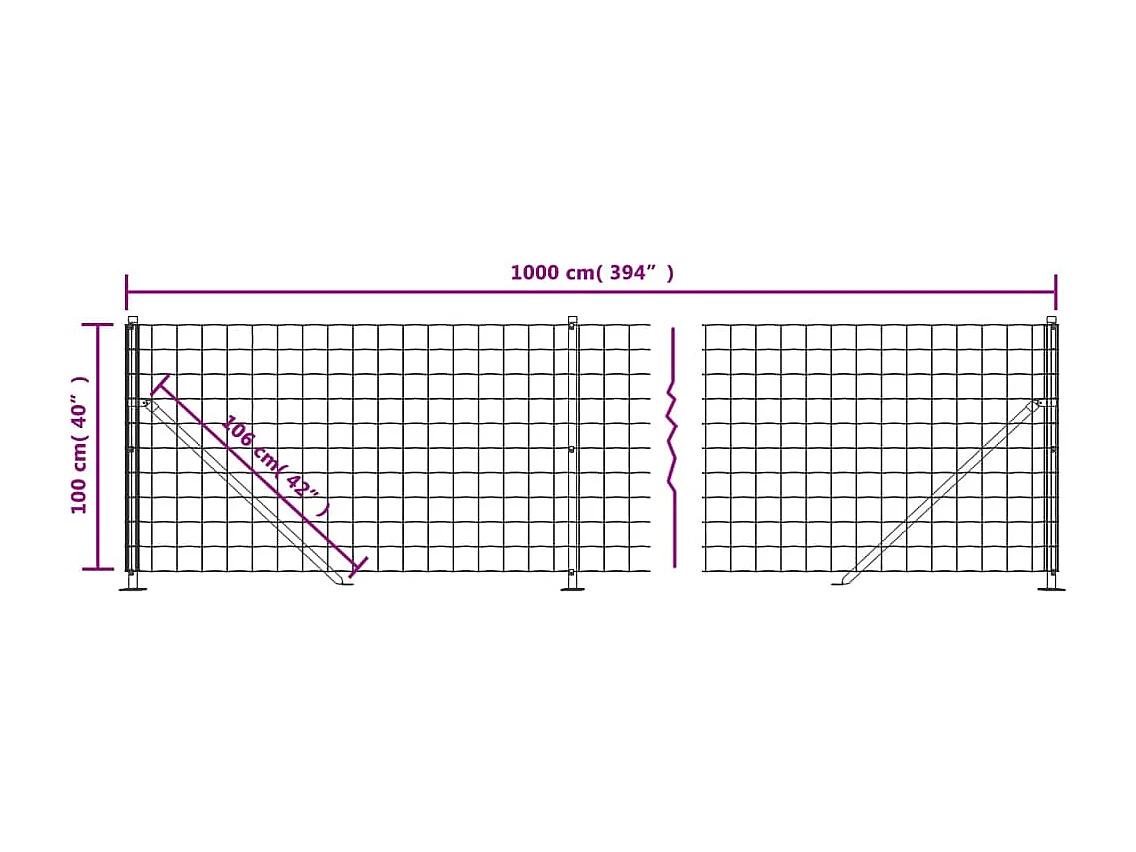 Clôture en treillis métallique avec bride vert 1x10 m