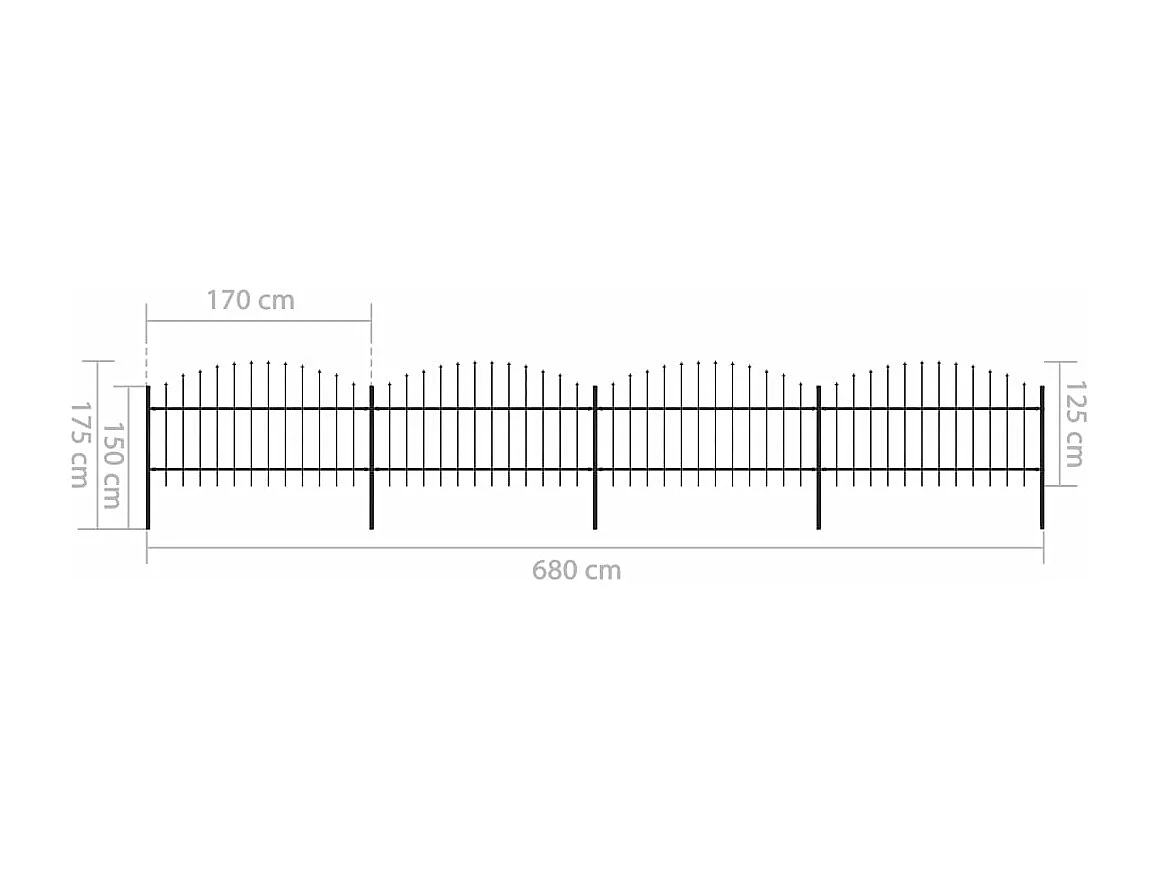 Clôture de jardin à dessus en lance Acier (1-1,25)x6,8 m Noir