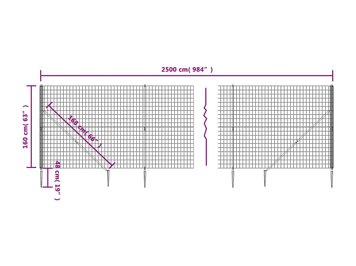 Clôture en treillis métallique et ancrage anthracite 1,6x25 m
