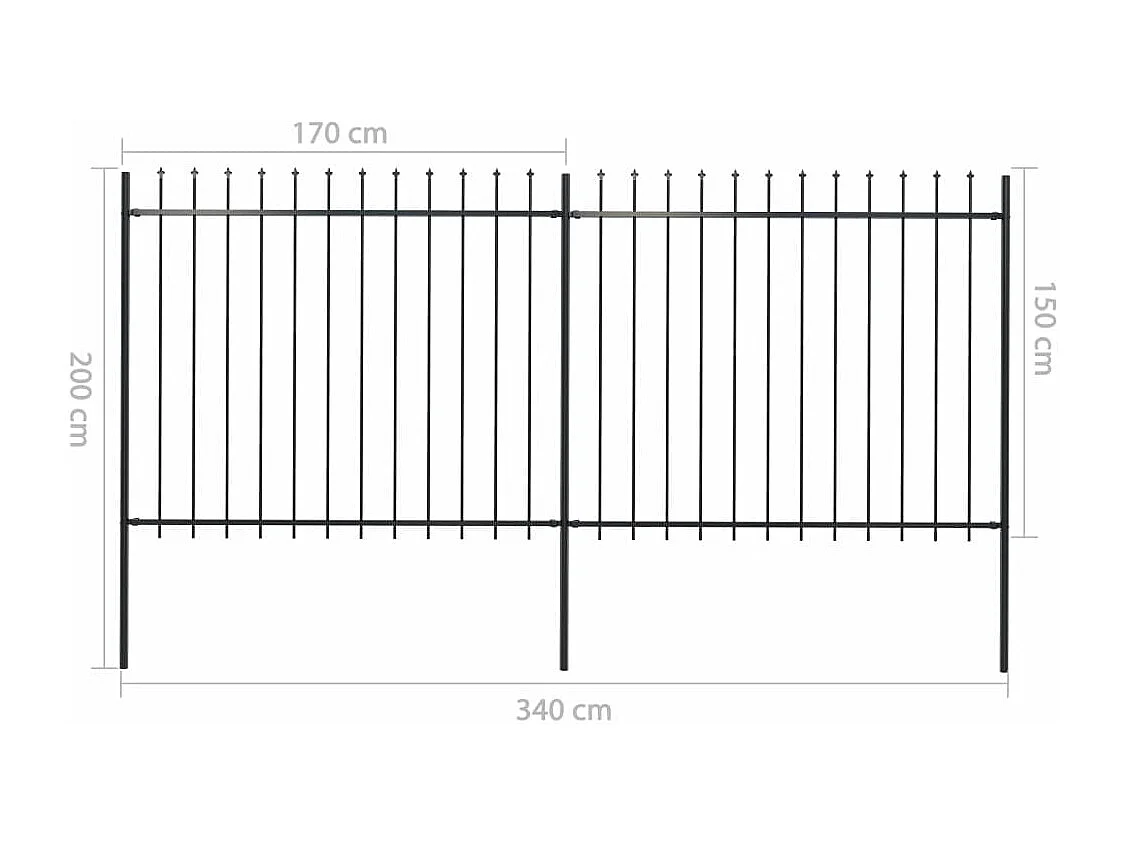 Clôture de jardin avec dessus en lance Acier 3,4 x 1,5 m Noir