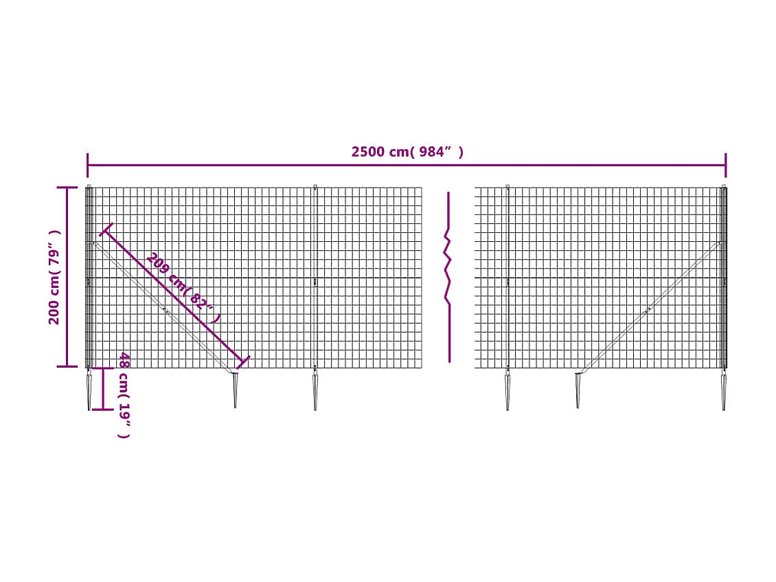 Clôture en treillis métallique et piquet d'ancrage vert 2x25 m