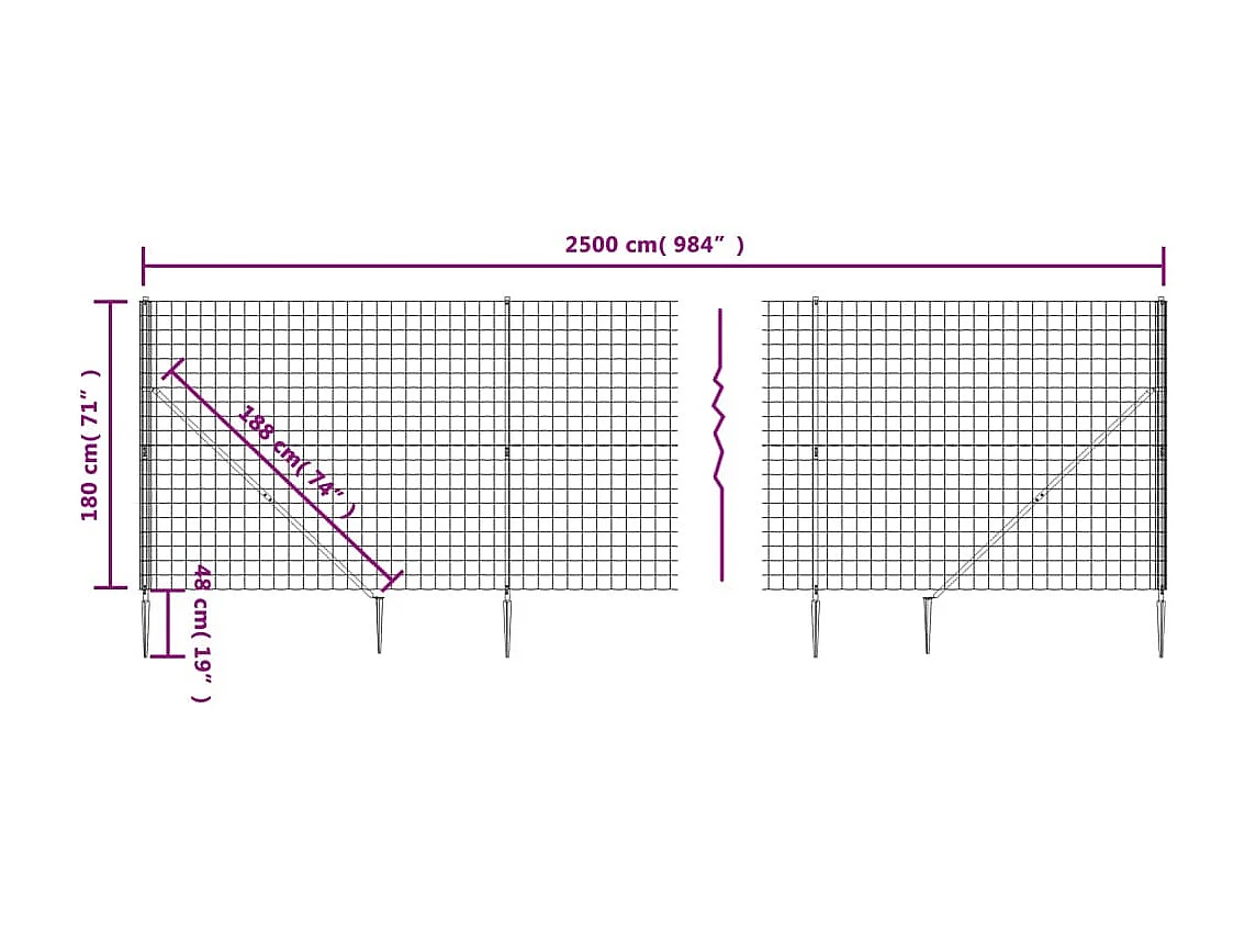 Clôture en treillis métallique et piquet d'ancrage vert 1,8x25m