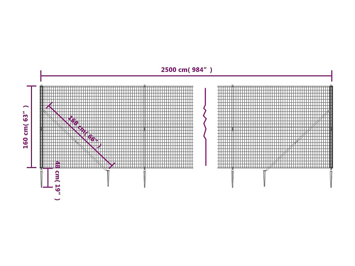 Clôture en treillis métallique et piquet d'ancrage vert 1,6x25m