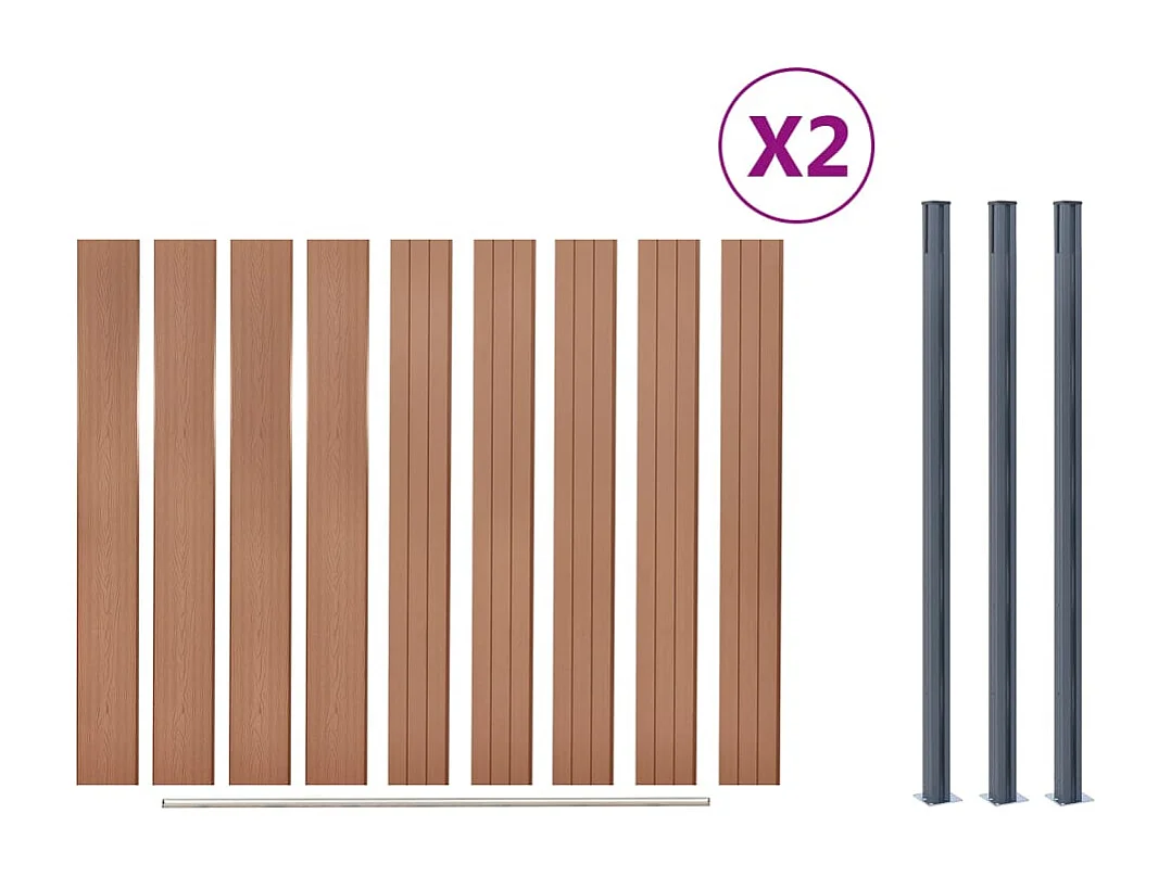 Ensemble de panneaux de clôture marron 353x186 WPC