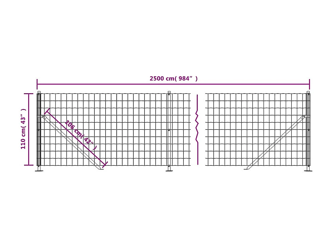 Clôture en treillis métallique avec bride vert 1,1x25 m
