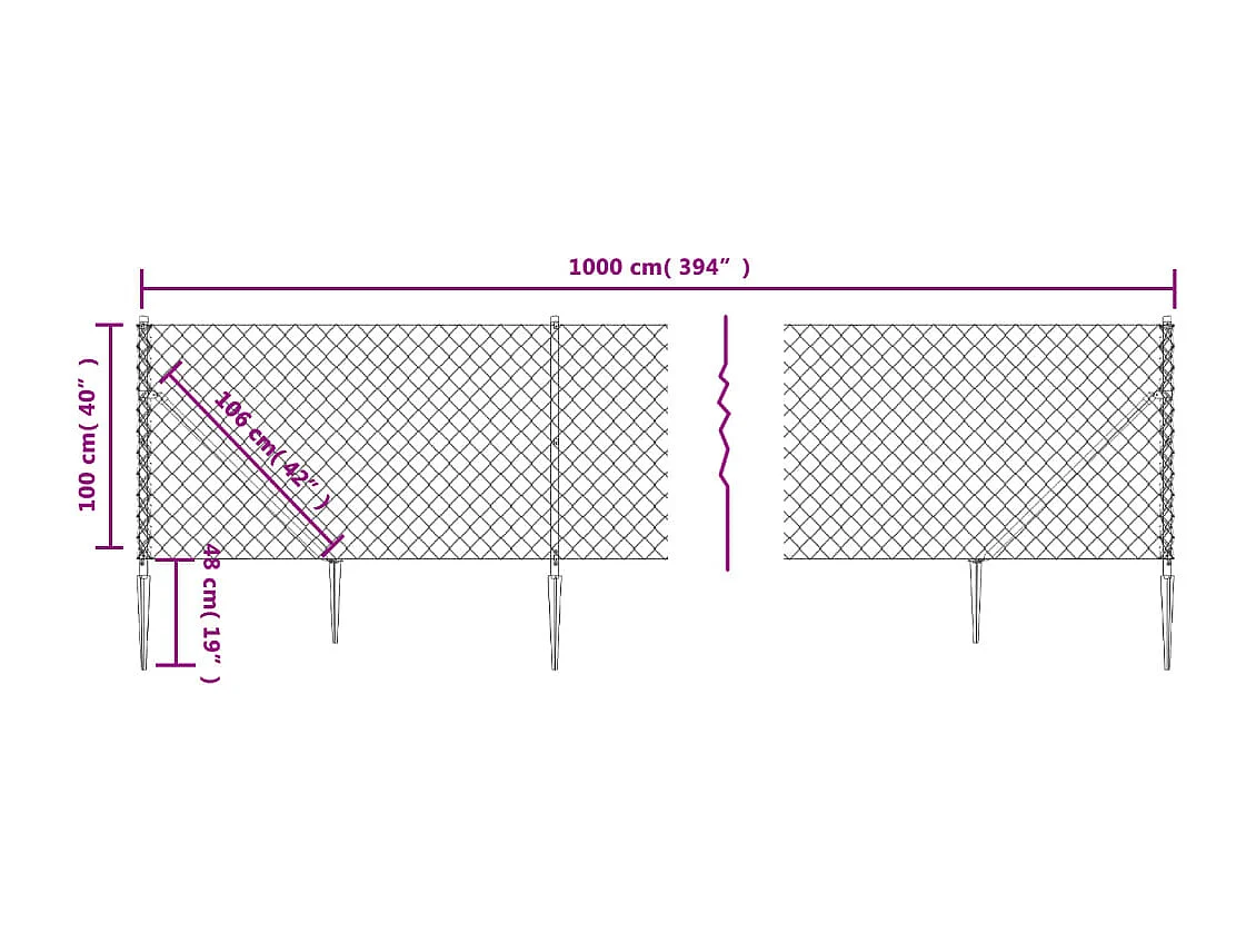 Clôture à mailles losangées avec piquet d'ancrage vert 1x10 m