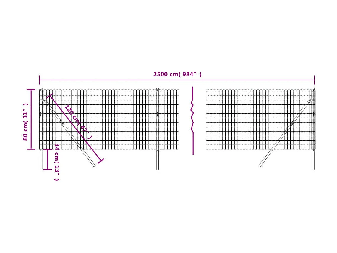 Clôture en treillis métallique anthracite 0,8x25 m