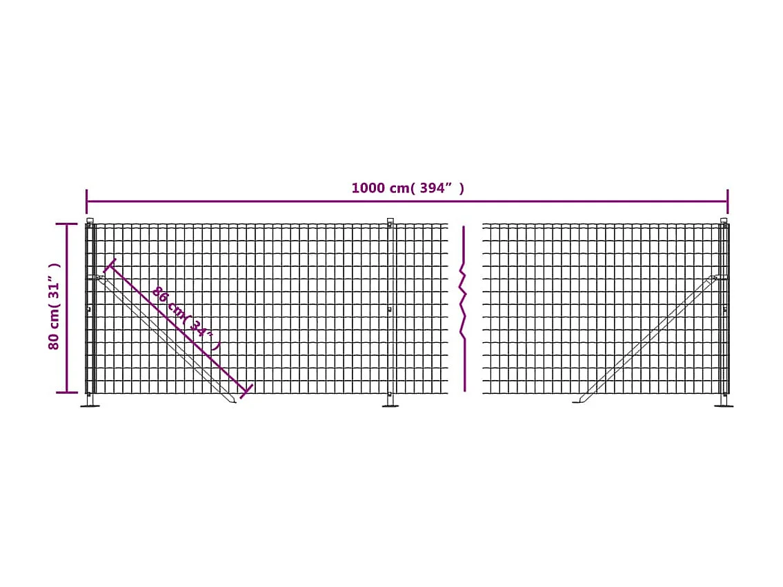 Clôture en treillis métallique avec bride vert 0,8x10 m