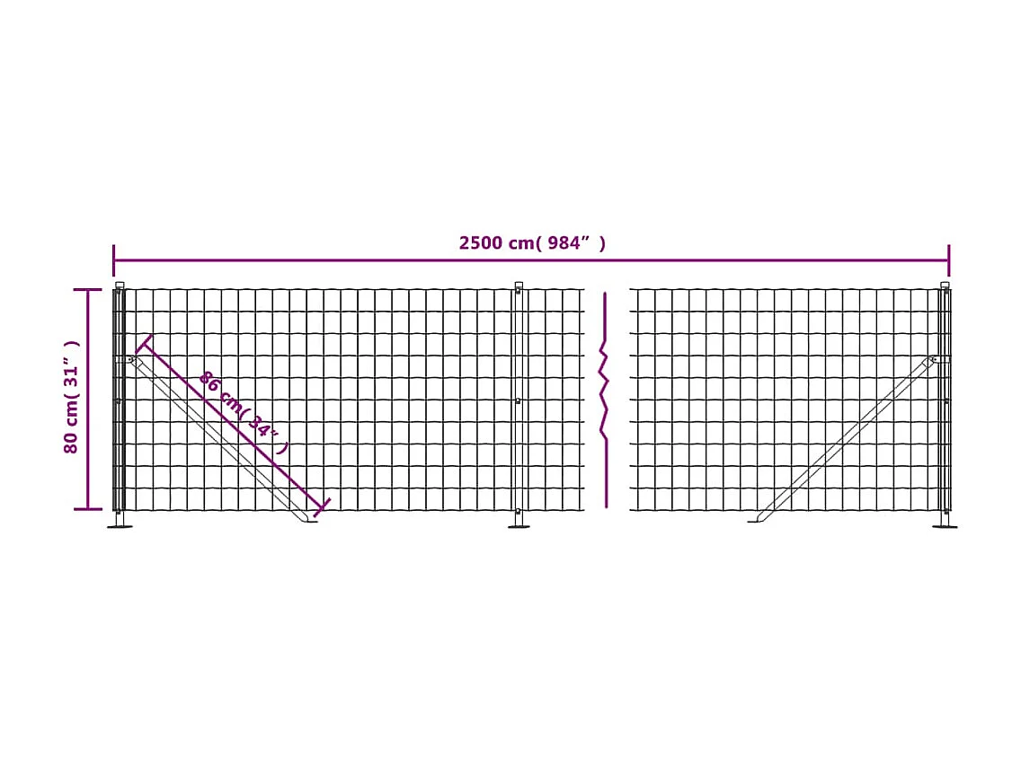 Clôture en treillis métallique avec bride vert 0,8x25 m
