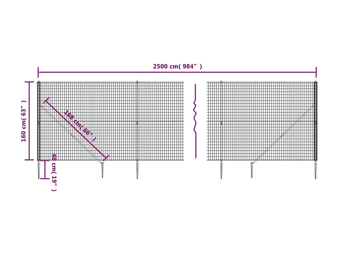Clôture en treillis métallique et ancrage anthracite 1,6x25 m
