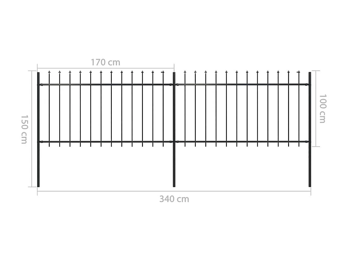 Clôture de jardin avec dessus en lance Acier 3,4 x 1 m Noir