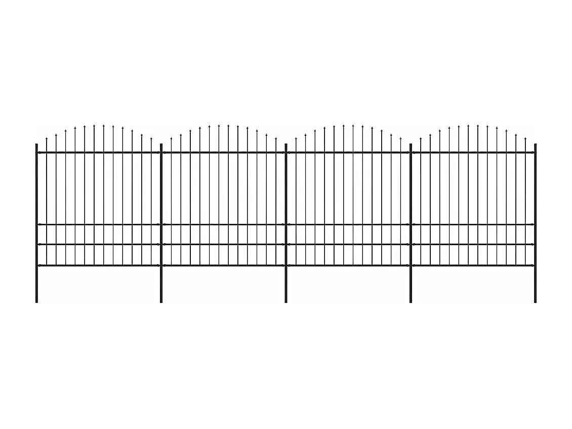 Clôture de jardin à dessus en lance Acier (1,75-2)x6,8 m Noir