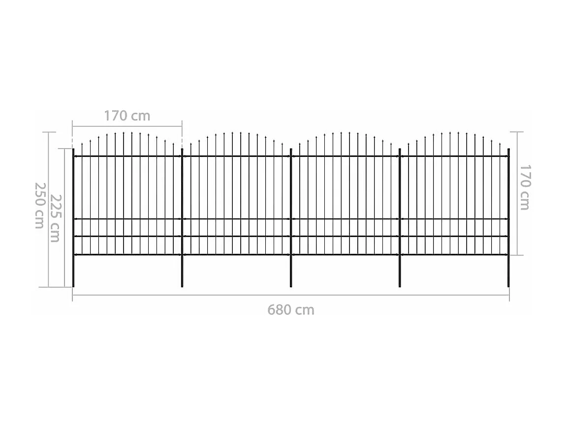 Clôture de jardin à dessus en lance Acier (1,75-2)x6,8 m Noir