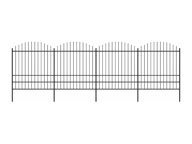 Clôture de jardin à dessus en lance Acier (1,75-2)x6,8 m Noir