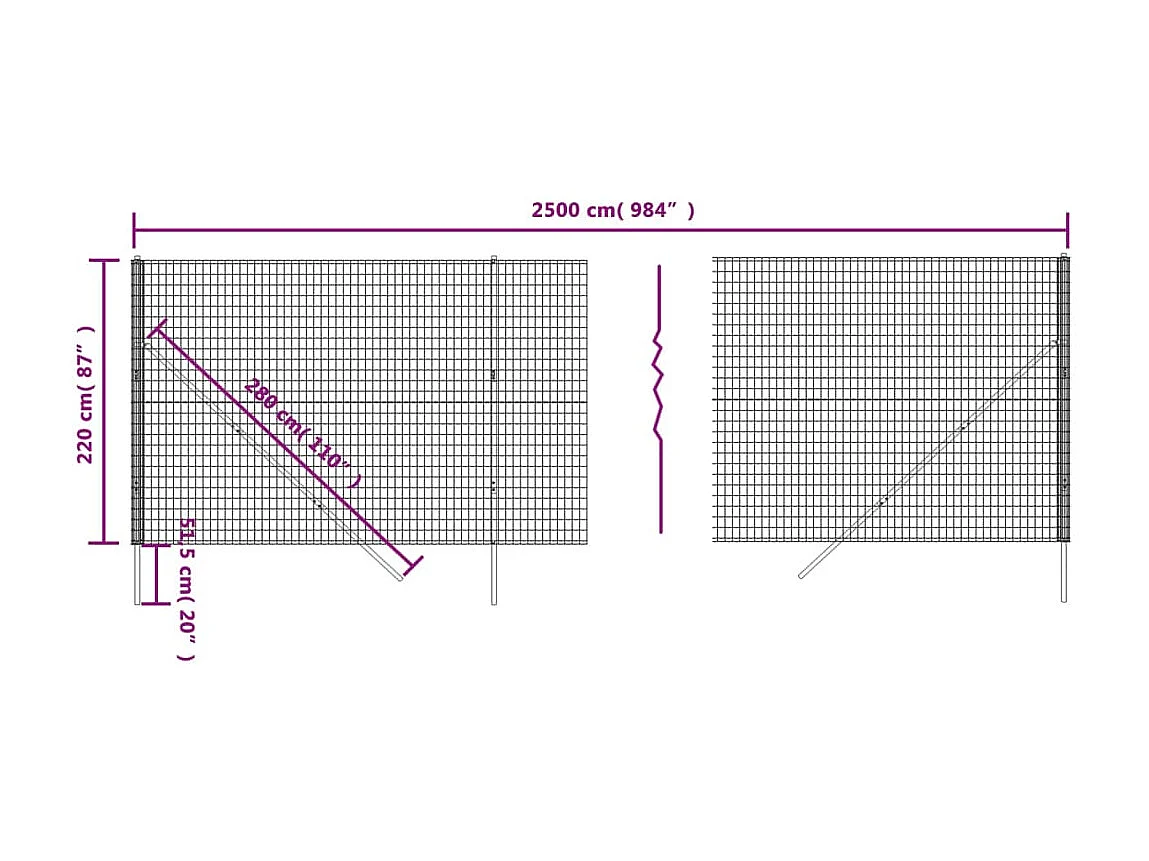 Clôture en treillis métallique anthracite 2,2x25 m