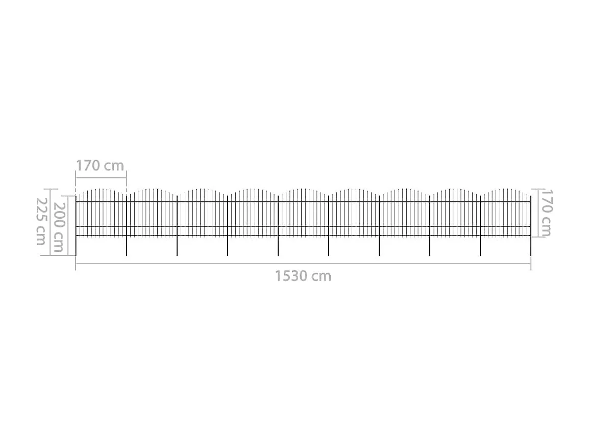 Clôture de jardin à dessus en lance Acier (1,5-1,75)x15,3m Noir