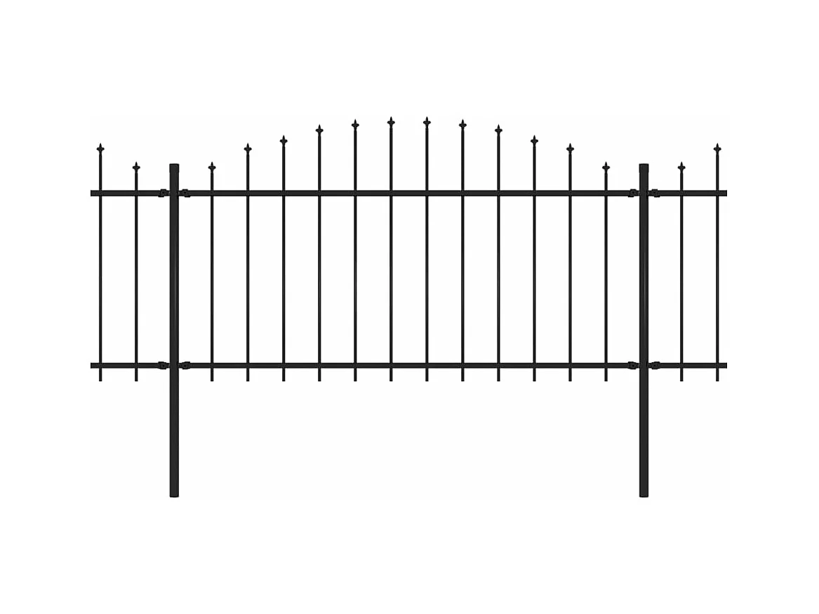 Clôture de jardin à dessus en lance Acier (1,25-1,5)x11,9m Noir