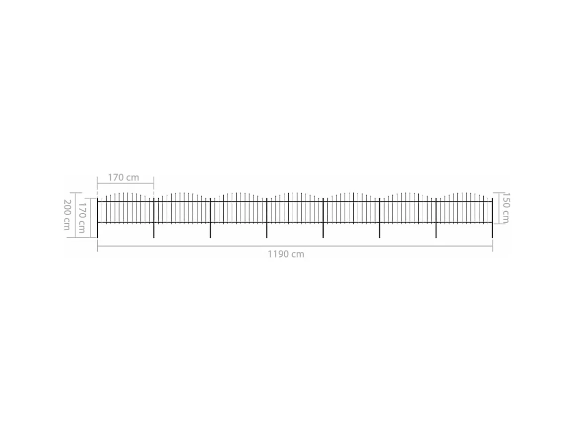 Clôture de jardin à dessus en lance Acier (1,25-1,5)x11,9m Noir