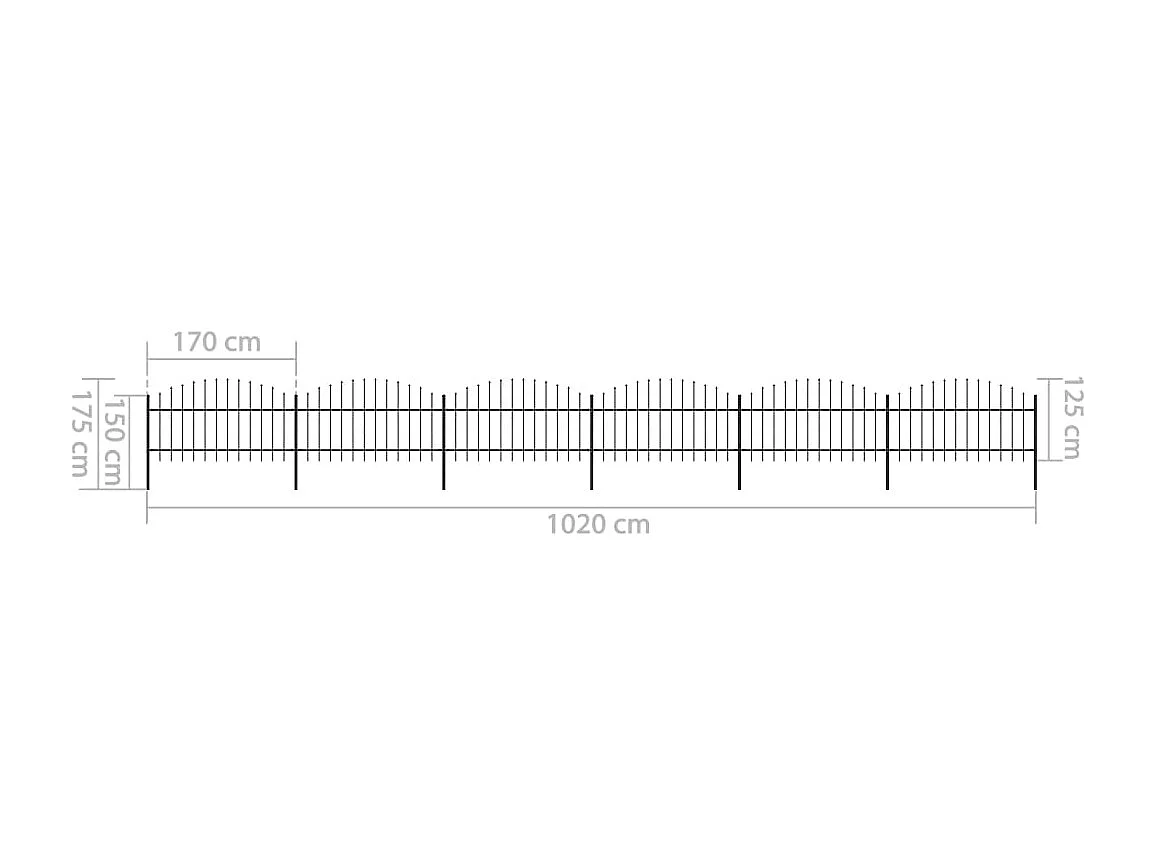 Clôture de jardin à dessus en lance Acier (1-1,25)x10,2 m Noir